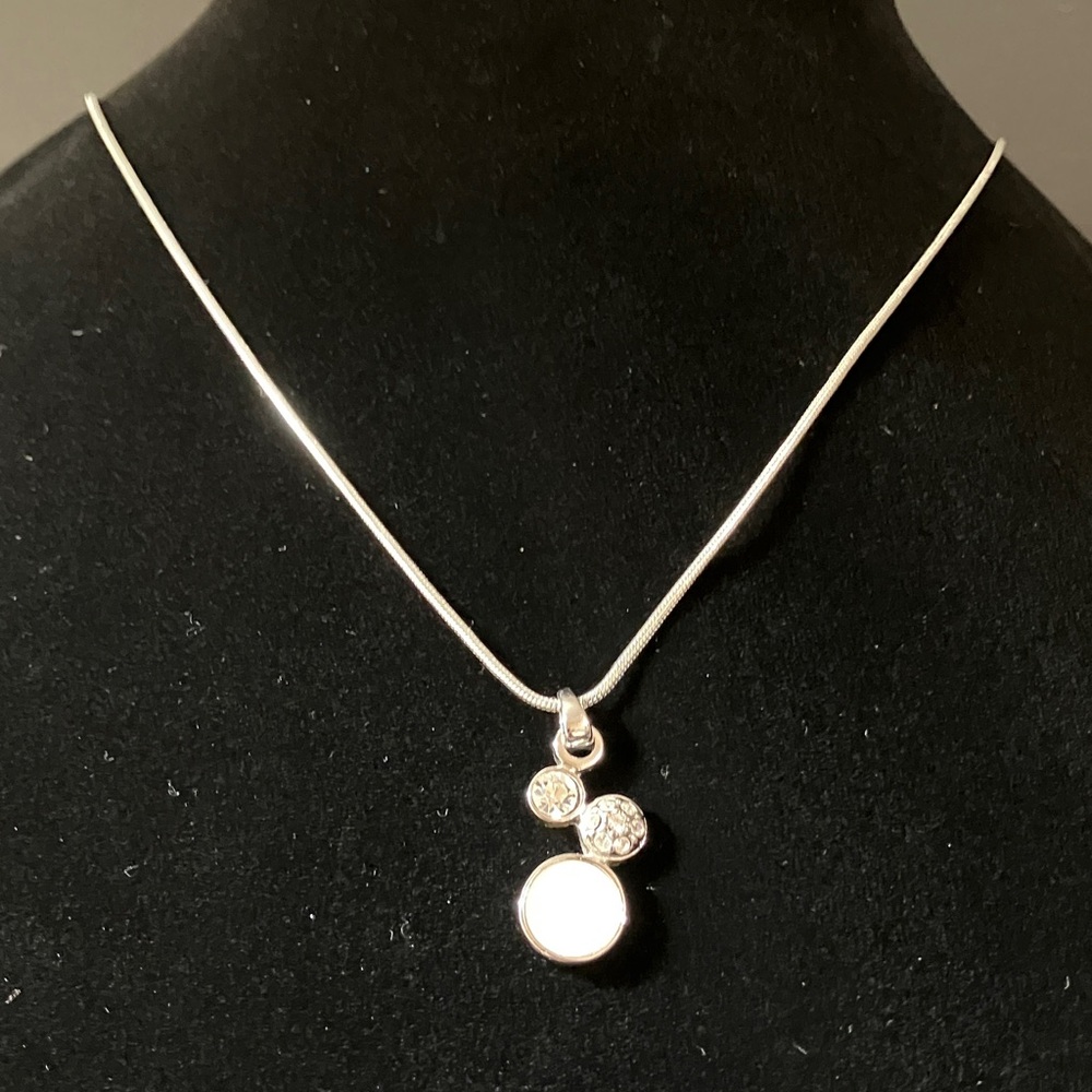 Delicate Vintage Silver Lia Sophia Necklace with Mother Of Pearl and Crystals